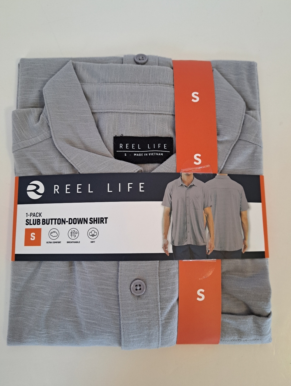 Reel Life Slub Woven Button Short Sleeve Shirt Gray Men Small Breathable New